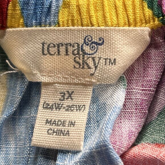 Terra & Sky Baby Doll Top Rayon Plus Sz 3X (24W 26W) Colorful Tunic Puff Sleeves - Picture 6 of 7